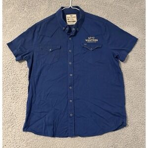 King‎ Ranch Western Snap Shirt Size Medium Blue Short Sleeve